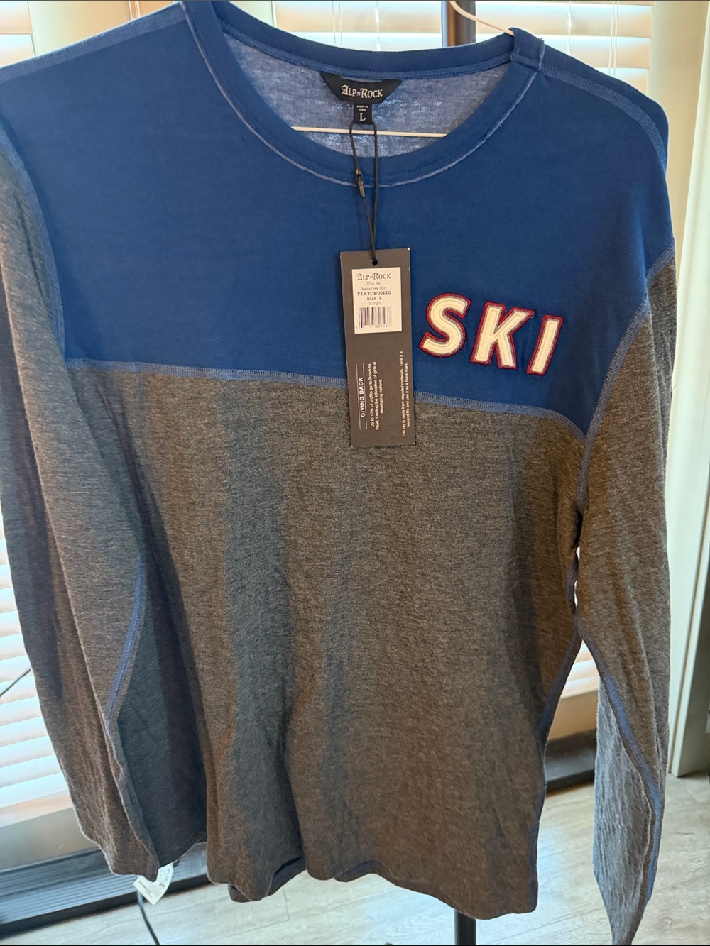 Alp N Rock Blue and Gray 'SKI' USA Long Sleeve Tee